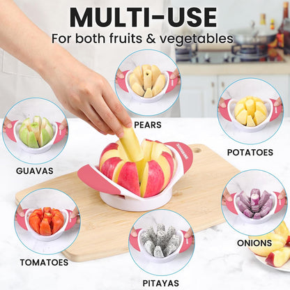 3.5 Inch Apple Slicer - Professional Apple Cutter - Stainless Steel Apple Corer - Super Sharp Apple Slicer and Corer - Apple Tool with 8 Sharp Blades(Pink)